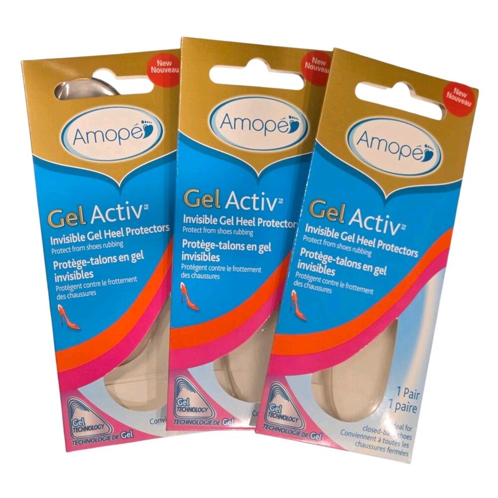 Amope Gel Activ Heel Protectors 3 Pair Clear New Lot/Three Shoe Rub Protection